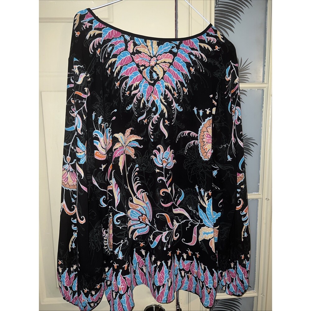 Bob Mackie Wearable Art Floral Print Blouse X-Large Black Multicolor - Picture 5 of 5